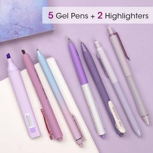 WRITECH Gel Pens Journaling Highlighters: Journal Set Aesthetic Assorted Pastel Color Ink 0.5mm Fine Point Retractable 0.7mm Black Pen Smooth Writing Drawing No Bleed 7ct (Purple) - Image 4