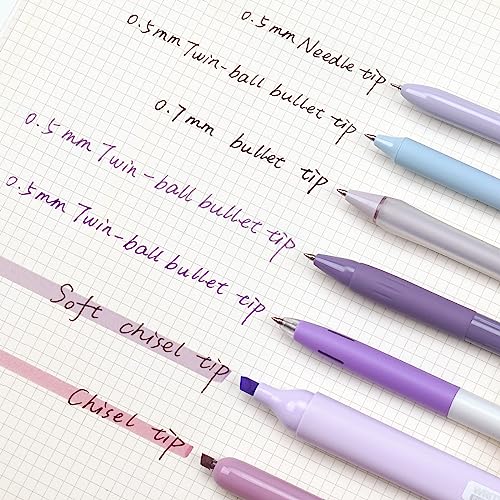 WRITECH Gel Pens Journaling Highlighters: Journal Set Aesthetic Assorted Pastel Color Ink 0.5mm Fine Point Retractable 0.7mm Black Pen Smooth Writing Drawing No Bleed 7ct (Purple) - Image 3