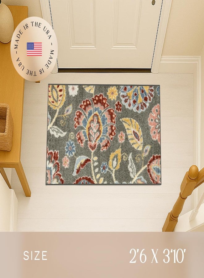 Maples Rugs Gardena Floral Area Rugs - Made in USA - Washable, Non Slip Indoor Carpet for Entryway, Foyer, Kitchen, and Bathroom, 2'6 x 3'10, Gray - Image 3