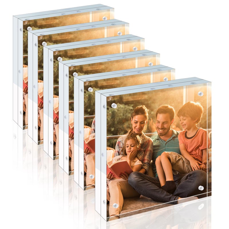 إطار egofine 8x8 الاكريليك 6 حزمة 20 مم سماكة إطار صورة واضحة إطار صورة مزدوجة الجوانب - Image 1