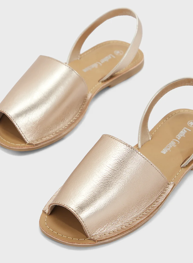 LEATHER COLLECTION Sling Back Flat Sandal