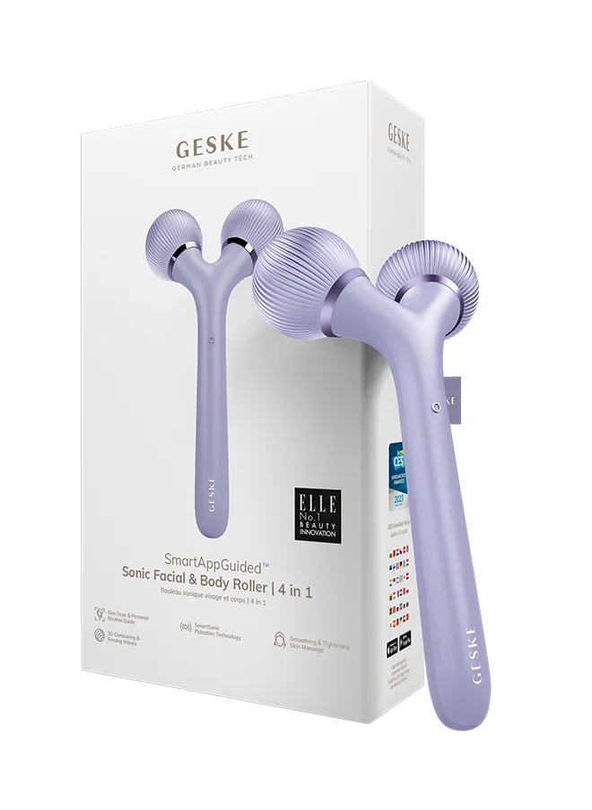 GESKE Smart App Guided Sonic Facial & Body Roller | 4 In 1 | Derma Roller | Facial & Body Dermasmooth Stimulator | Derma Roll | Professional Facial & Body Roller | For Skincare And Beauty Routine