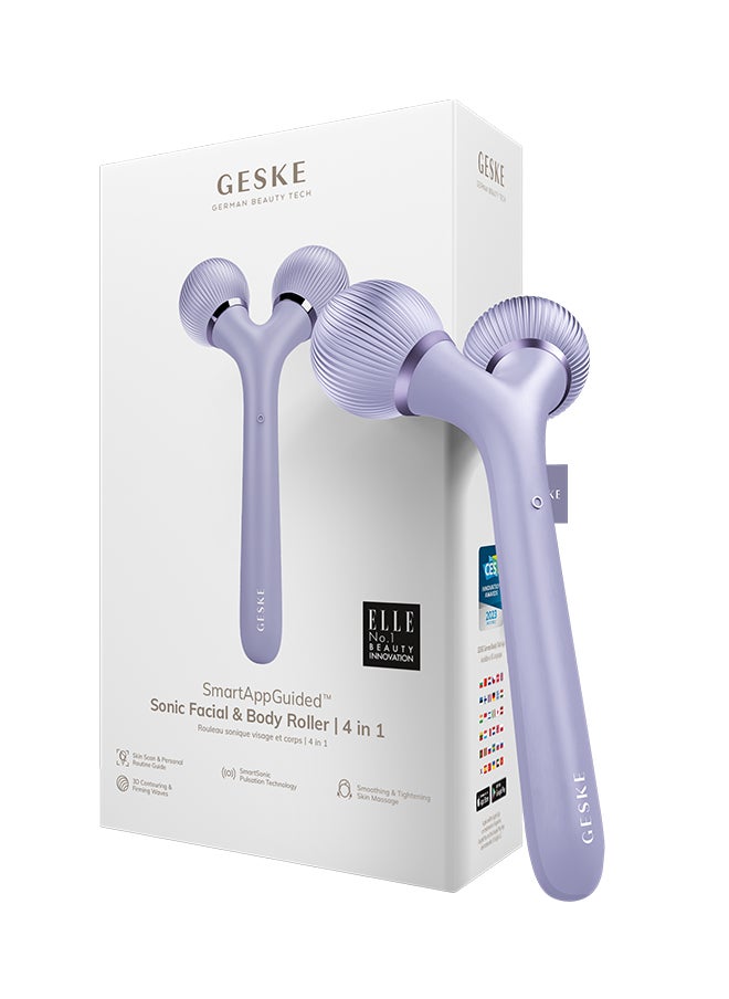 GESKE Smart App Guided Sonic Facial & Body Roller | 4 In 1 | Derma Roller | Facial & Body Dermasmooth Stimulator | Derma Roll | Professional Facial & Body Roller | For Skincare And Beauty Routine  - Image 1