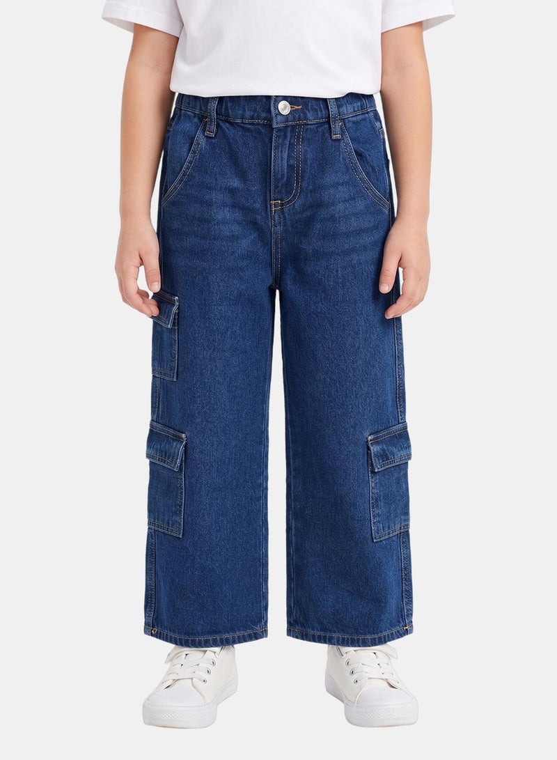 Girls' Wide Leg Cargo Jeans