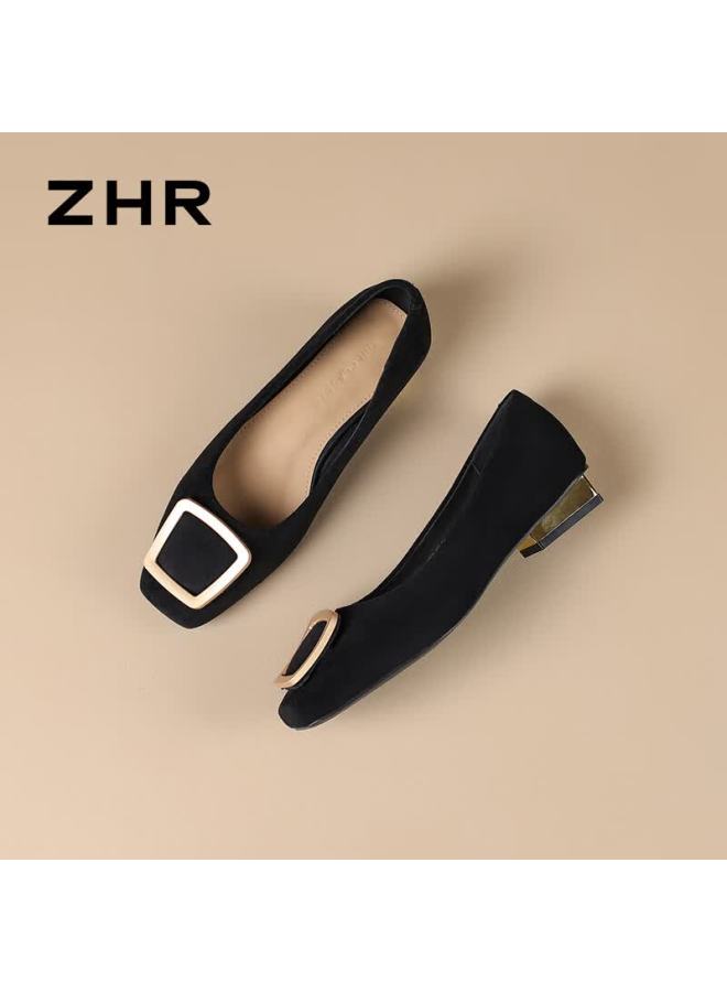 Zhr Zese Elegant Intellectual Shallow Mouth Chunky Heel Women's Commuting Square Toe Loafers Bl527 Black 35 - Image 5
