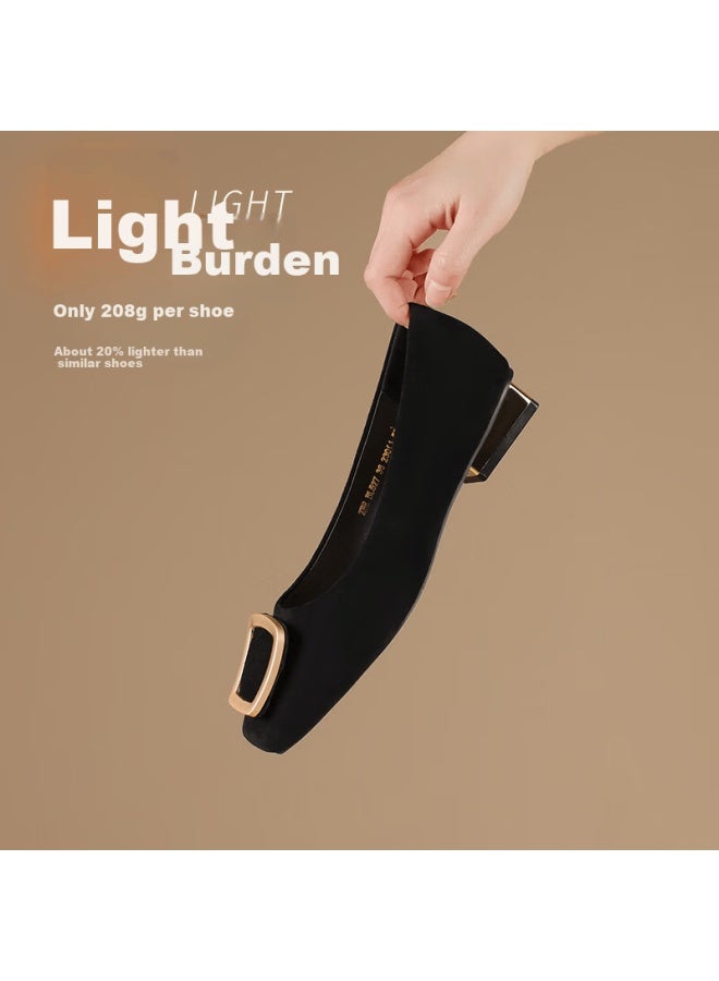 Zhr Zese Elegant Intellectual Shallow Mouth Chunky Heel Women's Commuting Square Toe Loafers Bl527 Black 35 - Image 4