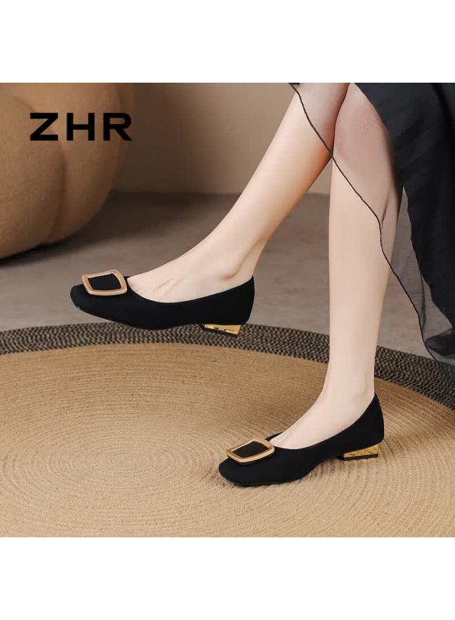 Zhr Zese Elegant Intellectual Shallow Mouth Chunky Heel Women's Commuting Square Toe Loafers Bl527 Black 35 - Image 2