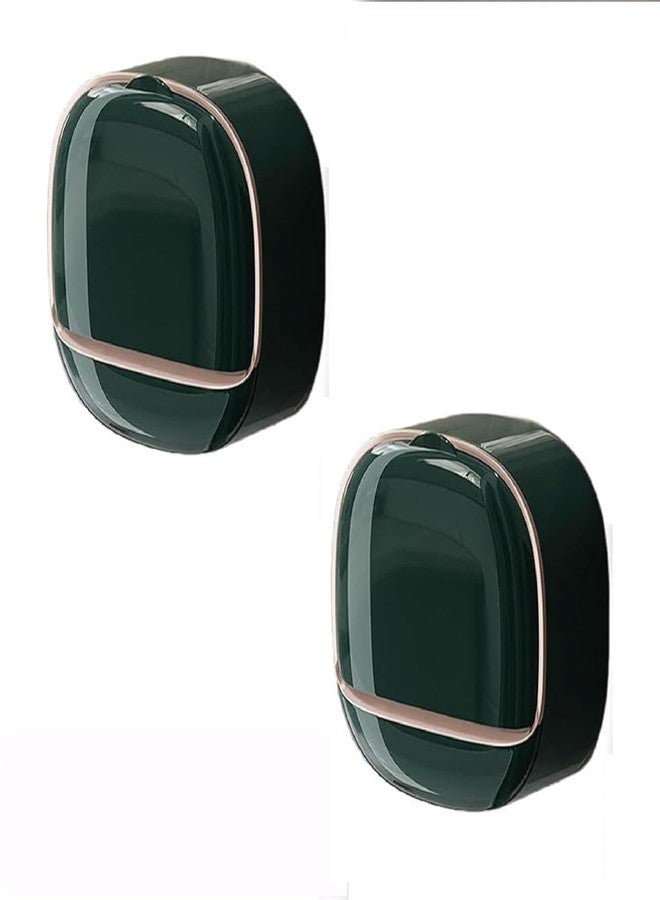 KASQUE® Luxury Soap Holder with Drain Tray, Waterproof Soap Dish with Drainage Box, Soap Box, Soap Dish with Lid, Wall Mounted Drain Sox for Bathroom, 11.6 x 11.6 x 4.5 cm, Dark Green, Pack of 2 - Image 1