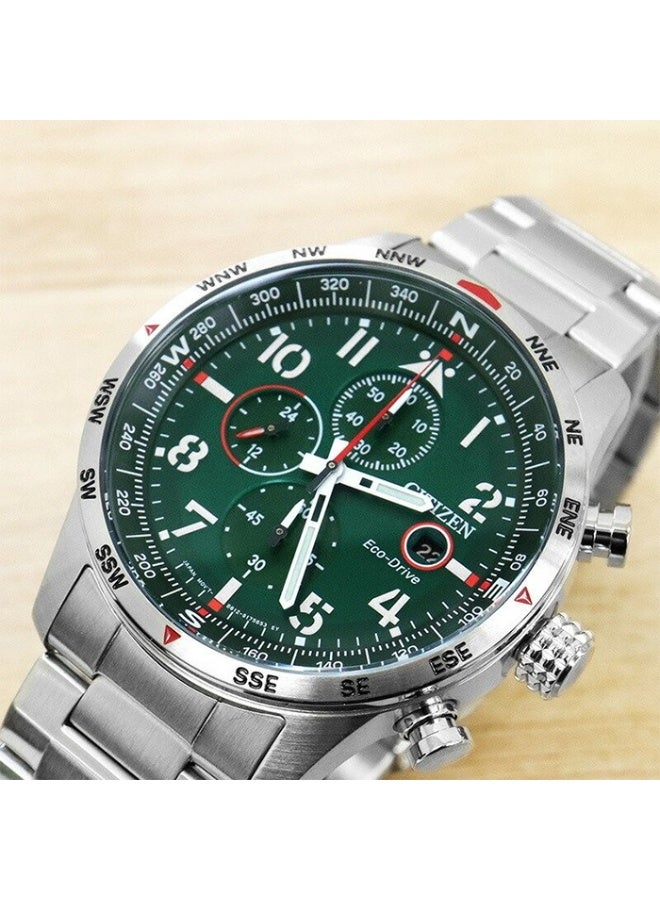 CITIZEN ساعة سيتيزن إيكو درايف كرونوغراف CA0791-81X، 43 مم قرص أخضر، علبة وسوار من الفولاذ المقاوم للصدأ، 100 م مقاومة للماء - Image 4