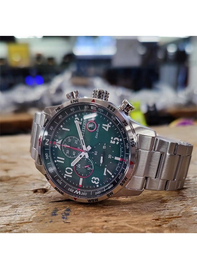 CITIZEN ساعة سيتيزن إيكو درايف كرونوغراف CA0791-81X، 43 مم قرص أخضر، علبة وسوار من الفولاذ المقاوم للصدأ، 100 م مقاومة للماء - Image 2