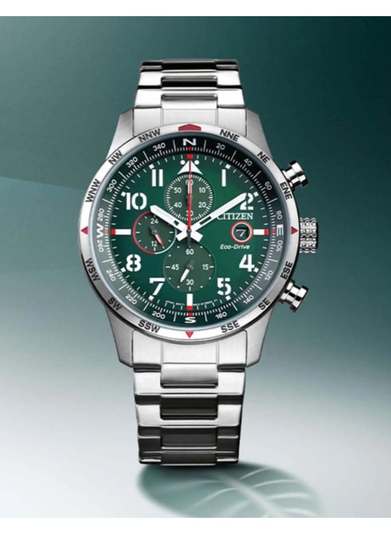 CITIZEN ساعة سيتيزن إيكو درايف كرونوغراف CA0791-81X، 43 مم قرص أخضر، علبة وسوار من الفولاذ المقاوم للصدأ، 100 م مقاومة للماء - Image 1