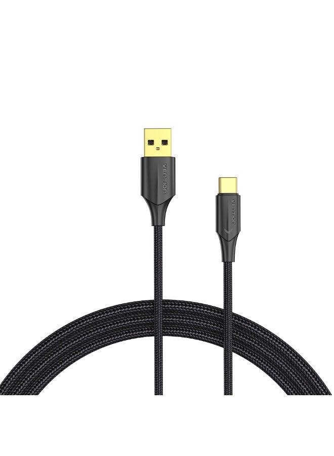 VENTION Nylon Braided USB 2.0 A Male to C Male 3A Cable Black LED Type Model # CTFBF - Image 1