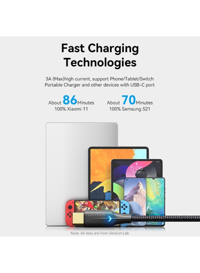 VENTION Nylon Braided USB 2.0 A Male to C Male 3A Cable Black LED Type Model # CTFBF - Image 4