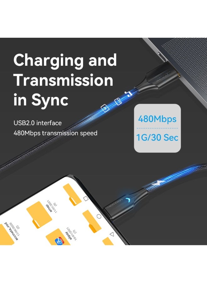 VENTION Nylon Braided USB 2.0 A Male to C Male 3A Cable Black LED Type Model # CTFBF - Image 5