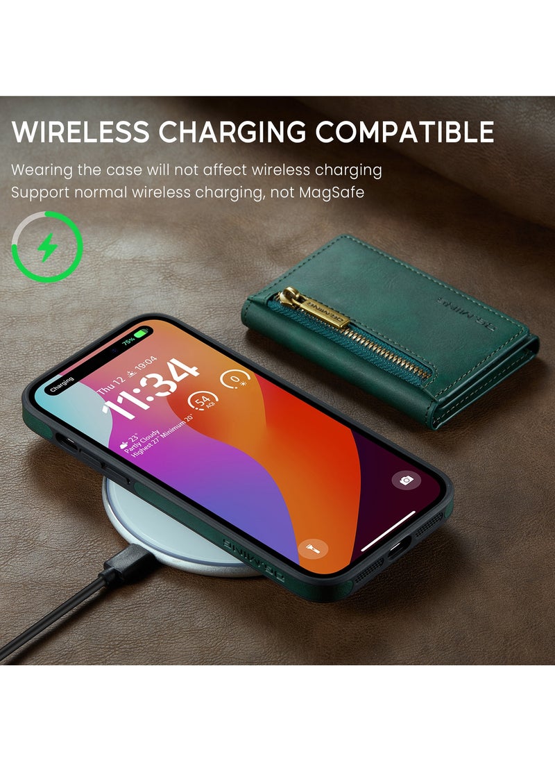 DGMING - CaseMe Wallet Case for iPhone 14 Pro DGMING Premium Leather Phone Case Back Cover Magnetic Detachable with Trifold Wallet Card Holder Pocket - Green - Image 1