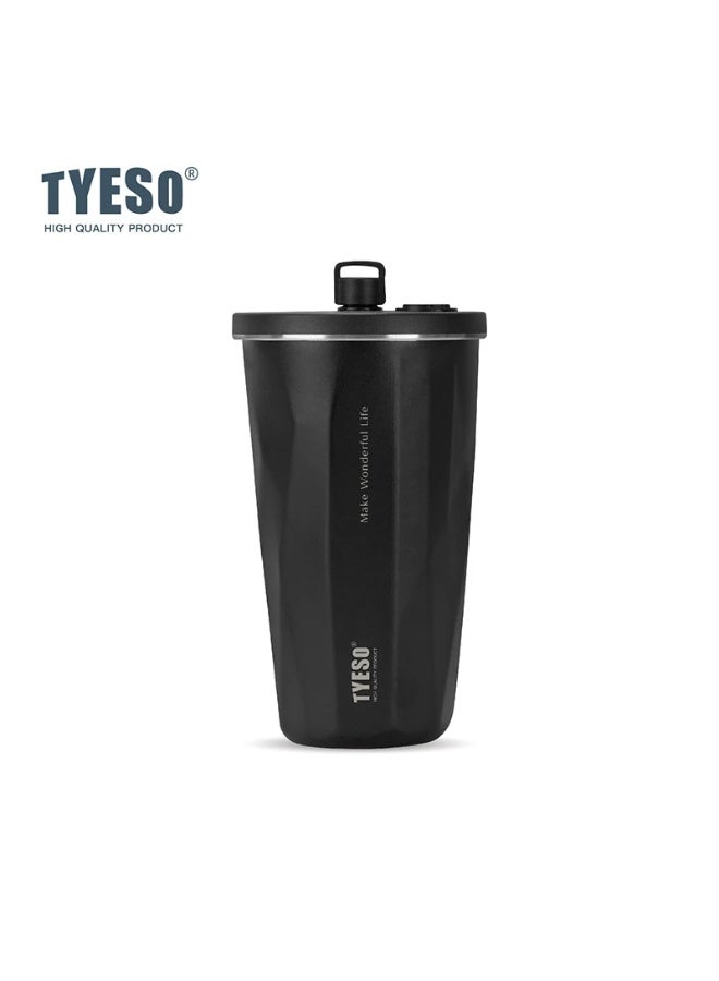 TYESO Flair Stainless Steel Coffee Mug 470ml Leak-Proof Vacuum Insulated Travel Tumbler with Retractable Straw, Temperature Retention Water Bottle for Car Cup Holder, Office, Travel and Daily Use