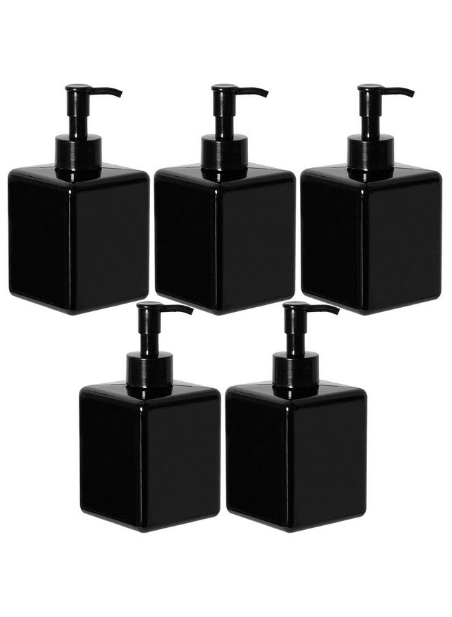 Youngever 5 Pack Black Plastic Square Pump Bottles, Refillable Plastic Pump Bottles For Dispensing Lotions, Shampoos And More (12 Ounce) - Image 1