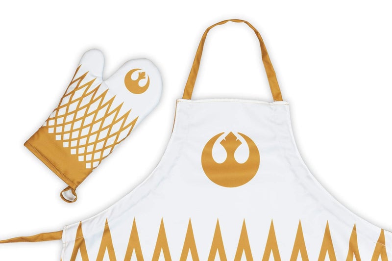Seven20 Official Star Wars Rebel White/Gold Apron & Oven Mitt Set - White Cookware Accessory Gift - Novelty Chef Items for Outdoor Grilling  Cooking  Baking  and BBQ - Licensed Disney Merchandise - Image 1