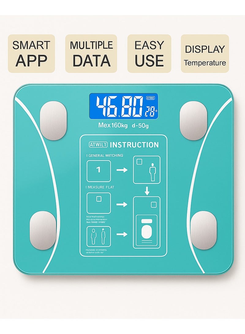 sokany Smart Bluetooth Bathroom Scale C1 - 180kg Capacity, Digital Body Weight Scale with APP Sync for Apple Health, Google Fit & Fitbit, BMI Tracking, Auto Calibration - High Precision Glass Platform (Green) - Image 3