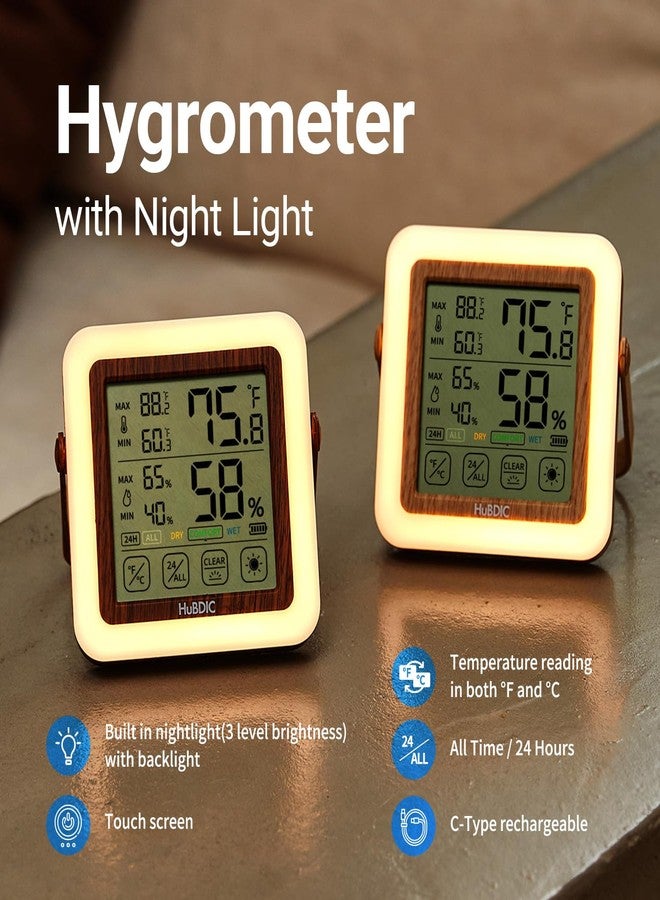 HuBDIC Digital Hygrometer Indoor Thermometer with Humidity Monitor, Room Temperature & Humidity Gauge for Home, Baby Room, Bedroom, Office, Greenhouse, Cellar, with Portable Night Light (Dark Wood) - Image 2