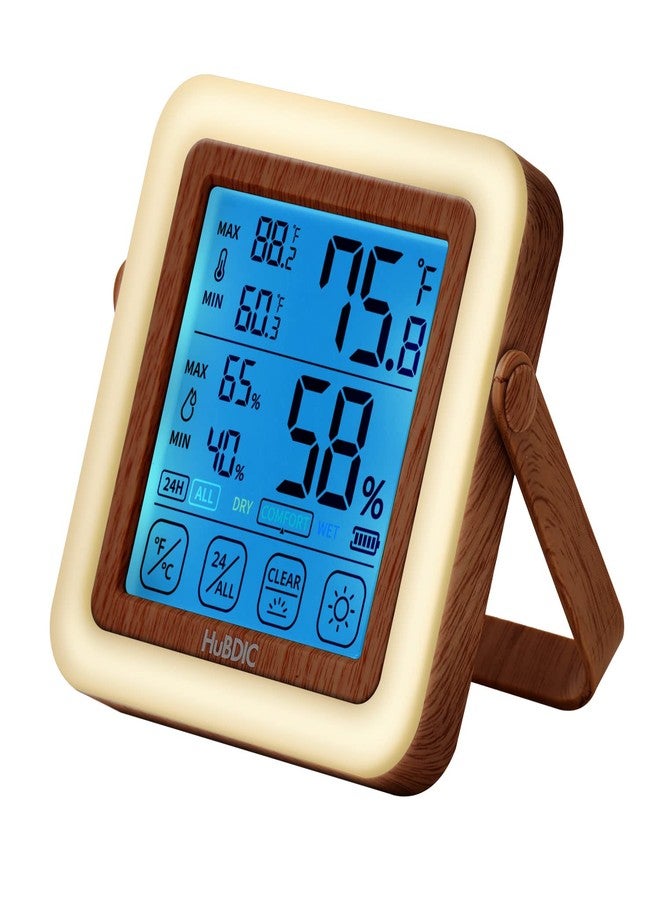 HuBDIC Digital Hygrometer Indoor Thermometer with Humidity Monitor, Room Temperature & Humidity Gauge for Home, Baby Room, Bedroom, Office, Greenhouse, Cellar, with Portable Night Light (Dark Wood) - Image 1