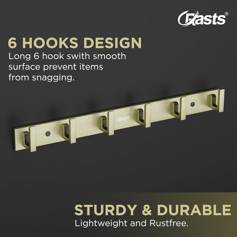 Crasts Aluminium Stainless Steel Cloth Hanger Wall Mounted with 6 Hooks for BathroomKitchenDoor Cloth HangerTowel HangerKeys Holder 1 Antique - Image 2