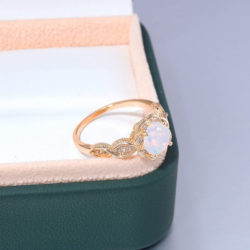 CiNily Gold Opal Rings for Women-Yellow Gold Plated Engagement Anniversary Ring Gemstone Opal Jewelry Gift Size 8 - Image 5