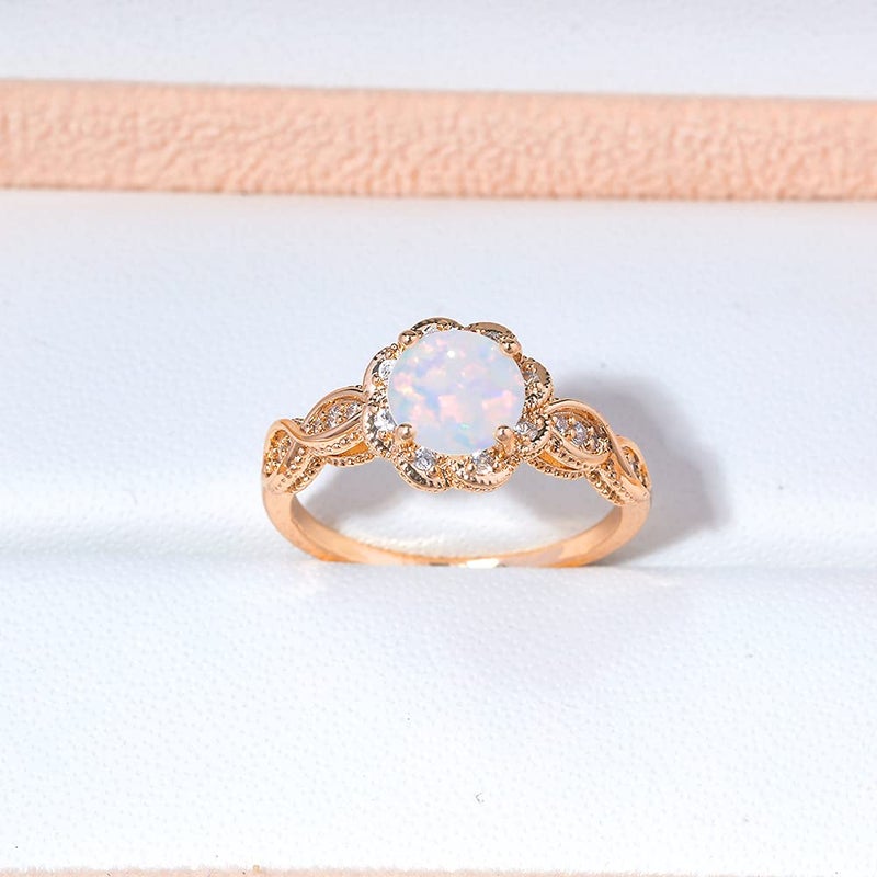 CiNily Gold Opal Rings for Women-Yellow Gold Plated Engagement Anniversary Ring Gemstone Opal Jewelry Gift Size 8 - Image 4