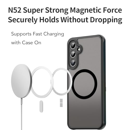 USTIYA Magnetic Case for Samsung Galaxy A16 4G/5G Matte Acrylic Heavy-Duty Case with Camera Protection, Cover, and Strap Loop, Black FGCX - Image 4