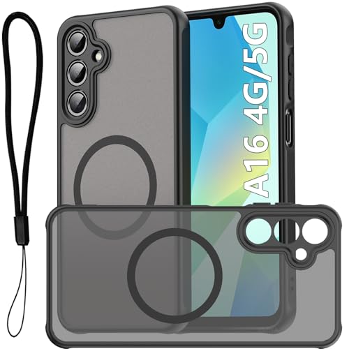 USTIYA Magnetic Case for Samsung Galaxy A16 4G/5G Matte Acrylic Heavy-Duty Case with Camera Protection, Cover, and Strap Loop, Black FGCX - Image 1