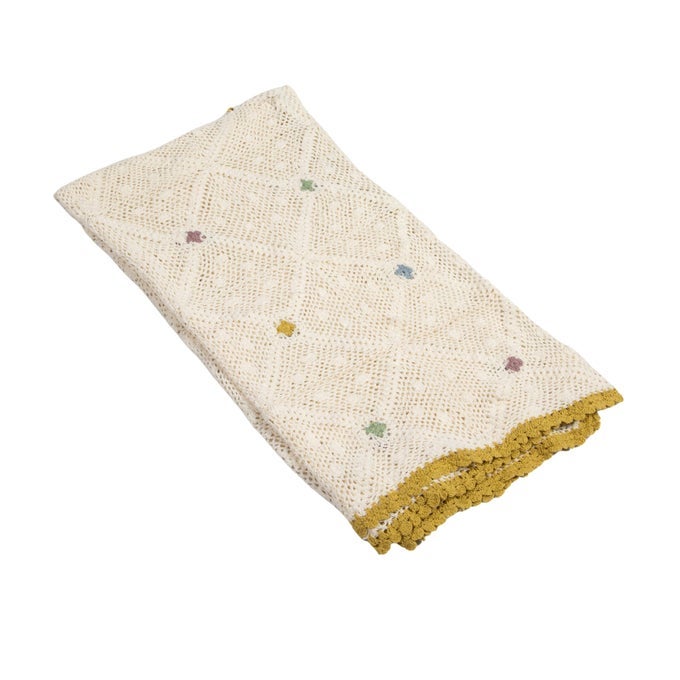 HANDWOVEN RECLAIMED COTTON CROCHETED THROW WITH DIAMOND PATTERN MULTICOLOR