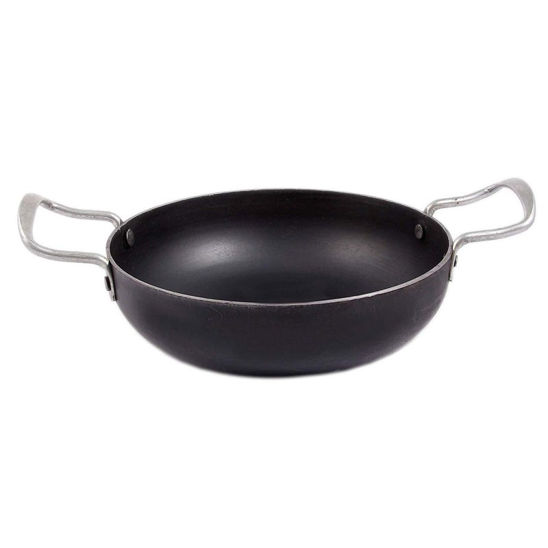 KITCHEN SHOPEE Traditional Iron deep Frying Kadai Pan with Golden Rings Black 11 Inch 27 cm 3 Liters Capacity - Image 1