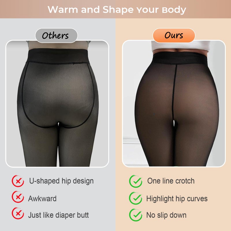 Apriddeo One-Seam Warm Fleece Lined Tights Women Fake Translucent Pantyhose High Waist Thermal Leggings Sheer Winter Tights - Image 2