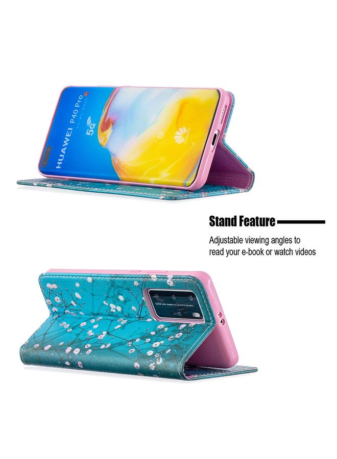 زبون جراب لهاتف Huawei P40 Pro بنمط رسم ملون، جراب جلدي PU مغناطيسي أفقي غير مرئي مع حامل وفتحات للبطاقات ومحفظة - Image 4