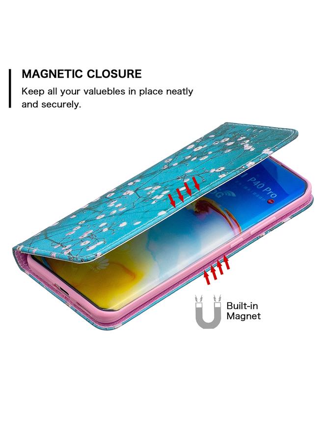 زبون جراب لهاتف Huawei P40 Pro بنمط رسم ملون، جراب جلدي PU مغناطيسي أفقي غير مرئي مع حامل وفتحات للبطاقات ومحفظة - Image 5