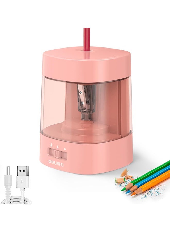 Deli Deli Electric Pencil Sharpener, Automatic Pencil Sharpeners for No.2 Pencils Colored Pencils, USB & Battery Operated Pencil Sharpener for Kids, School, Home, Office, Classroom, Pink  - Image 1