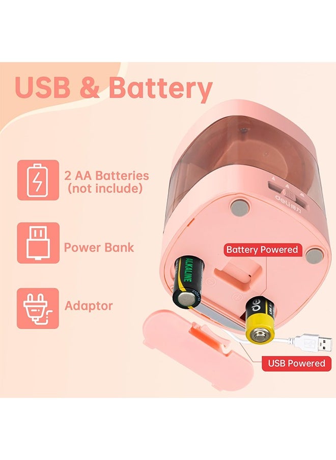 Deli Deli Electric Pencil Sharpener, Automatic Pencil Sharpeners for No.2 Pencils Colored Pencils, USB & Battery Operated Pencil Sharpener for Kids, School, Home, Office, Classroom, Pink  - Image 3