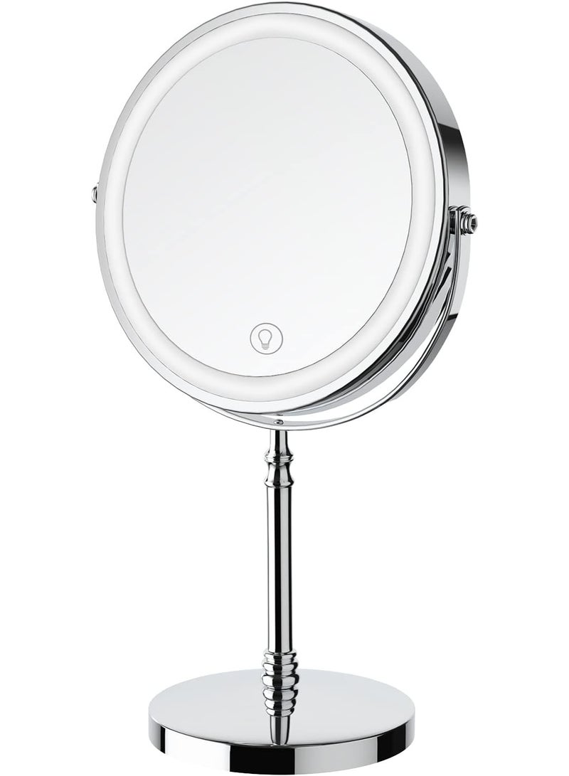 FDTY مضاءة المكياج مرآة ، 8 "قابل للشحن مزدوجة الجانب مكبر المرآة مع 3 ألوان ، 1x / 10x 360 درجة دوران شاشة تعمل باللمس غرور مرآة ، سطوع قابل للتعديل مكبر مستحضرات التجميل ضوء مرآة - Image 1