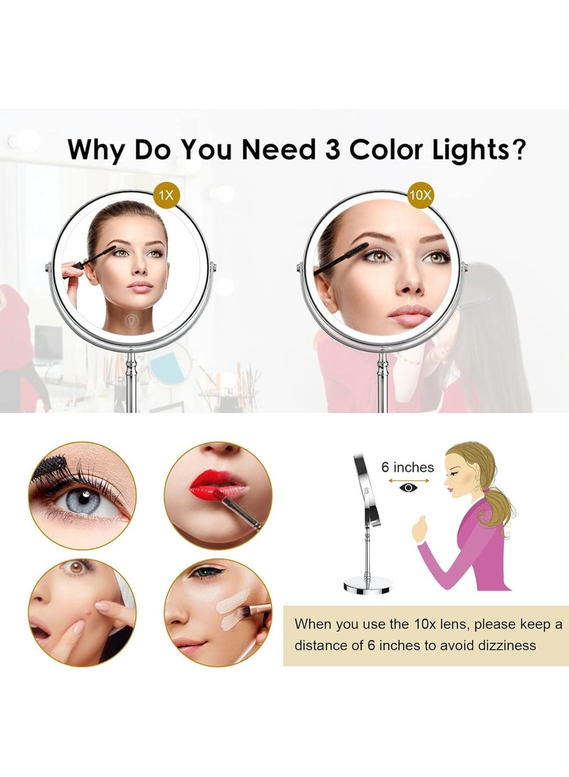 FDTY مضاءة المكياج مرآة ، 8 "قابل للشحن مزدوجة الجانب مكبر المرآة مع 3 ألوان ، 1x / 10x 360 درجة دوران شاشة تعمل باللمس غرور مرآة ، سطوع قابل للتعديل مكبر مستحضرات التجميل ضوء مرآة - Image 2