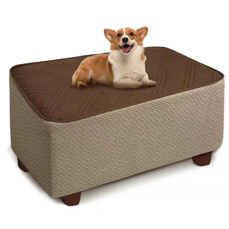 MEHIDFY Ottoman Cover, Waterproof Square Stool Slipcover, Quilted Stretch Furniture Protector, 28-32 Inches, Machine Washable (Brown, Large) - Image 1