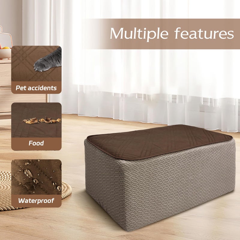 MEHIDFY Ottoman Cover, Waterproof Square Stool Slipcover, Quilted Stretch Furniture Protector, 28-32 Inches, Machine Washable (Brown, Large) - Image 4