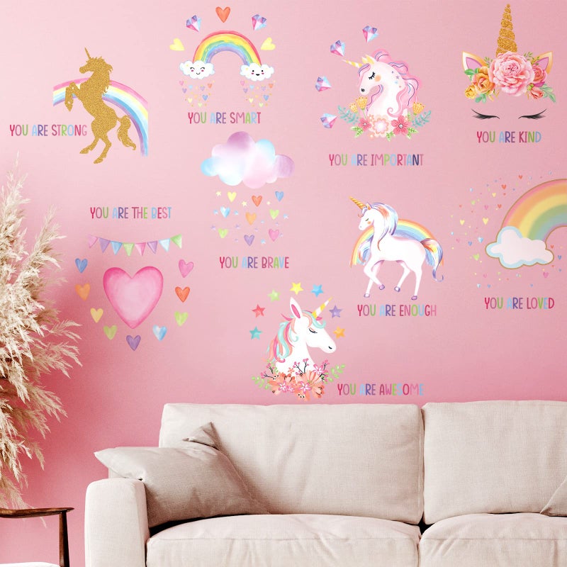 Epakh 9 Pieces Unicorn Room Stickers For Girls Bedroom Unicorn Rainbow Wall Stickers Removable Inspirational Wall Decal For Girls Kids Bedroom Nursery Birthday Party - Image 5