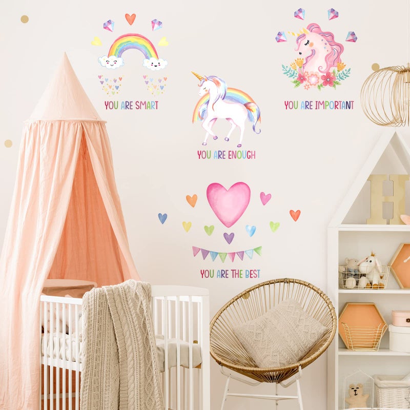 Epakh 9 Pieces Unicorn Room Stickers For Girls Bedroom Unicorn Rainbow Wall Stickers Removable Inspirational Wall Decal For Girls Kids Bedroom Nursery Birthday Party - Image 2