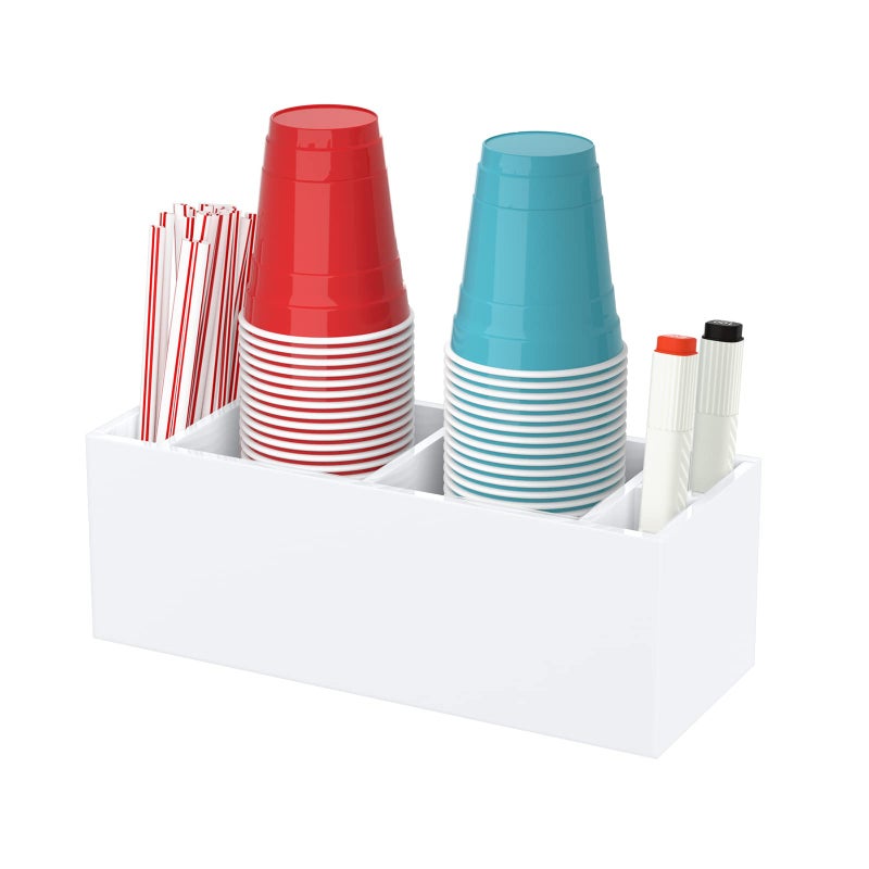 Bosscasa Double Cup Holder With Marker Slot  Party Cup Dispenser Acrylic Cup Organizer Mark Your Cup And Drink Up Caddy Modern Bar Counter Decor  White - Image 1