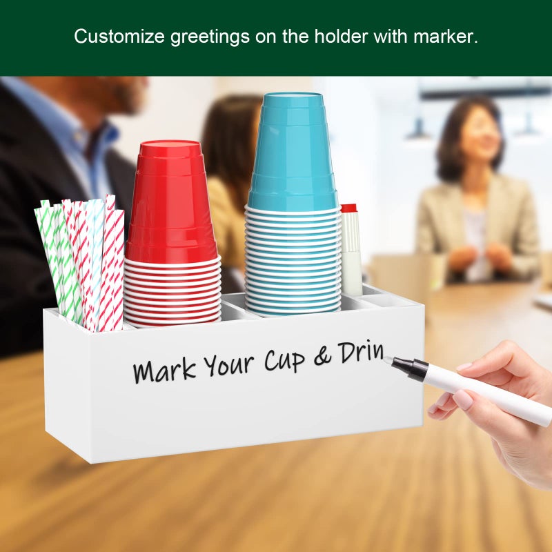 Bosscasa Double Cup Holder With Marker Slot  Party Cup Dispenser Acrylic Cup Organizer Mark Your Cup And Drink Up Caddy Modern Bar Counter Decor  White - Image 5