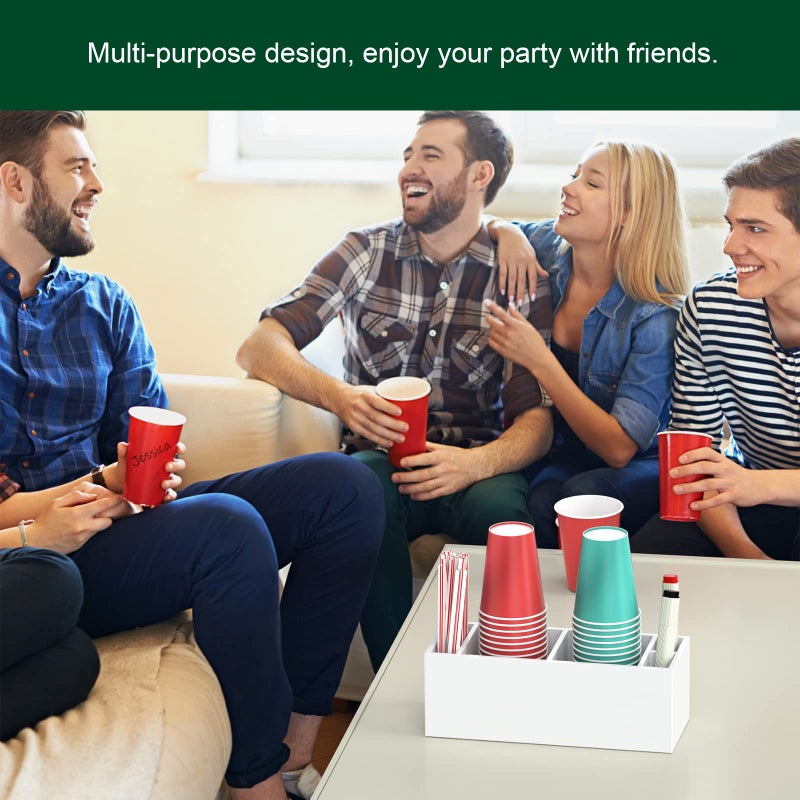 Bosscasa Double Cup Holder With Marker Slot  Party Cup Dispenser Acrylic Cup Organizer Mark Your Cup And Drink Up Caddy Modern Bar Counter Decor  White - Image 4