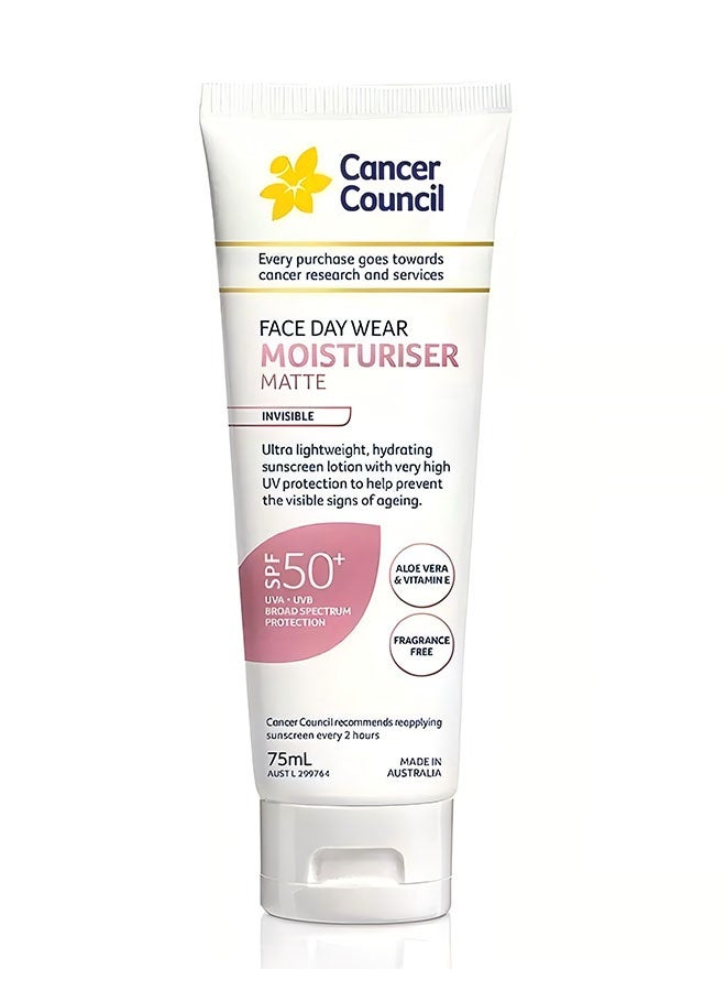 كانسر كاونسيل Face Day Wear Moisturizer Matte 75 مل، واقي شمسي غير مرئي، منعش وغير دهني، SPF50+  - Image 1