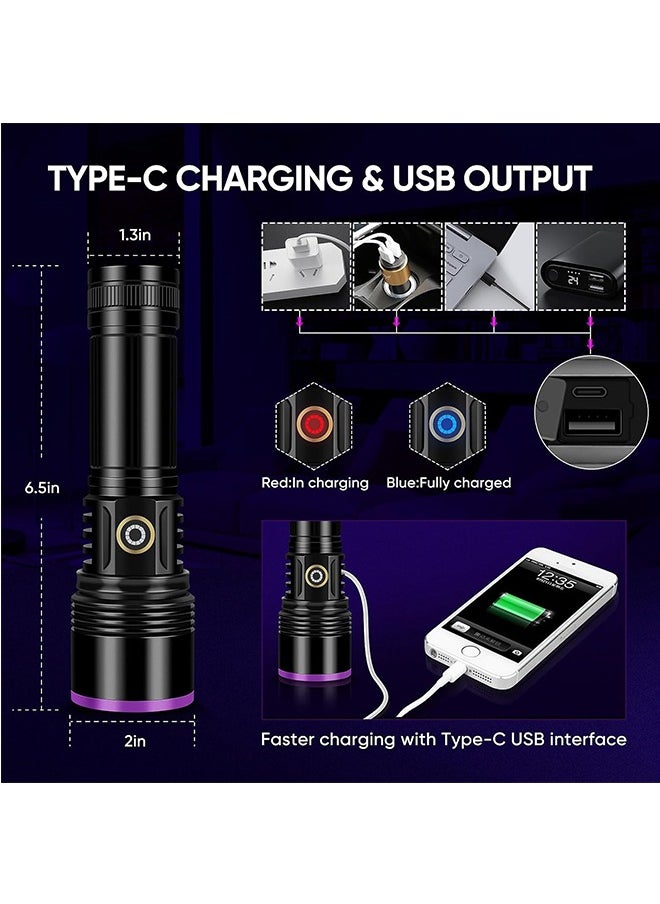 Generic - 20W 355nm UV Flashlight USB Rechargeable UV Light High Power Black Light Flashlight for Pet Urine Detection, Resin Curing, Minerals, Blood Tracking, Scorpion, Rockhounding,Yooperlites,A/C Leak Detect - Image 1
