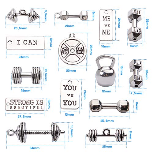 BronaGrand 32pcs Sport Charms Barbell Dumbbell Kettle Bell Weightlifting Charms Pendants for Necklace Bracelets Jewellery Making Crafting,14 Styles - Image 3