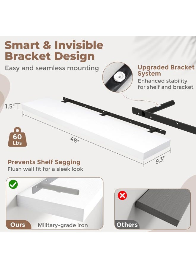 Marsmiles Floating Shelves for Wall, 48Wx9Dx1.5H, 2 Pack, White - Image 4